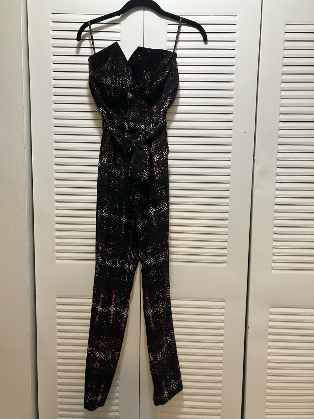 Jessica Simpson Black Patterned Strapless Jumpsuit